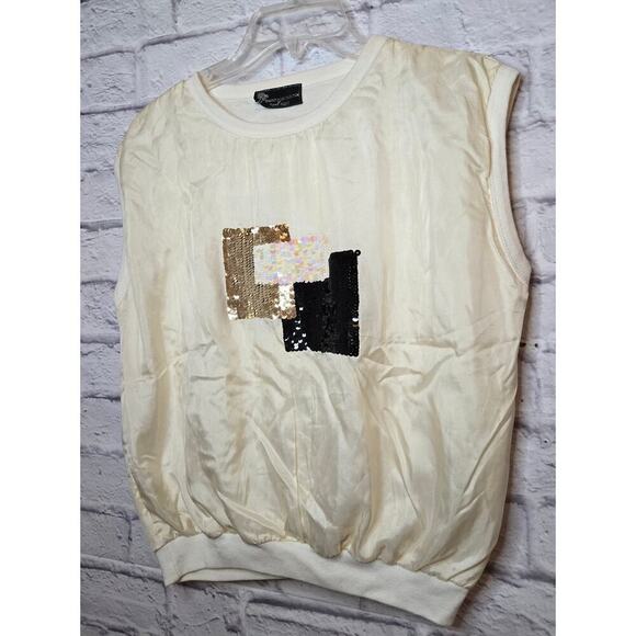 Timmy Woods Beverly Hills Collection 100% silk sequins sleeveless blouse Large. - Picture 2 of 8